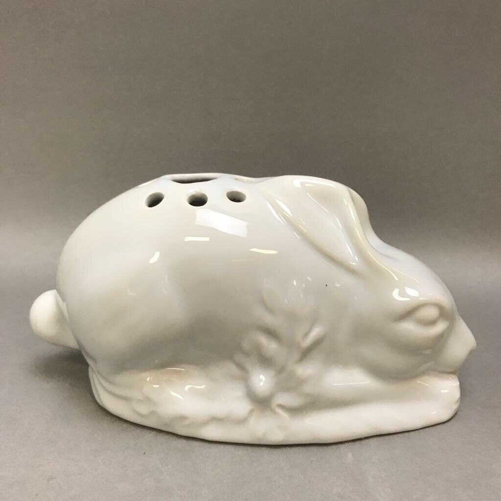 White Italian Ceramic Rabbit Floral Frog (7.5