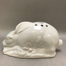 Load image into Gallery viewer, White Italian Ceramic Rabbit Floral Frog (7.5&quot;)
