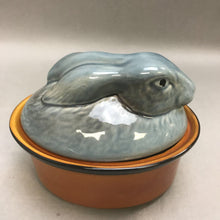 Load image into Gallery viewer, Blue Rabbit Lidded Ceramic Casserole Dish (6&quot;)
