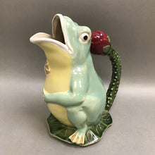 Load image into Gallery viewer, Majolica Style Frog on Lily Pad Pitcher (9.5&quot;)
