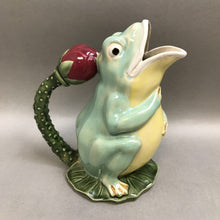 Load image into Gallery viewer, Majolica Style Frog on Lily Pad Pitcher (9.5&quot;)
