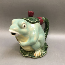 Load image into Gallery viewer, Henriksen Majolica-Style Frog on Lily Pad Tea Pot (8&quot;)
