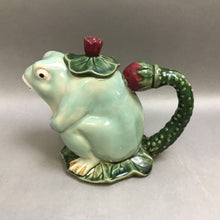 Load image into Gallery viewer, Henriksen Majolica-Style Frog on Lily Pad Tea Pot (8&quot;)
