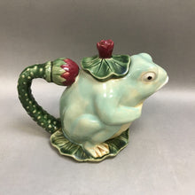 Load image into Gallery viewer, Henriksen Majolica-Style Frog on Lily Pad Tea Pot (8&quot;)
