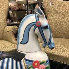 Load image into Gallery viewer, Blue &amp; White Wooden Rocking Horse (As-Is) (~34x9x36)
