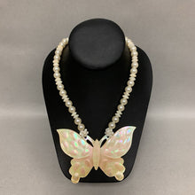 Load image into Gallery viewer, Vintage Carved Large Mother of Pearl Butterfly Faux Pearl Beaded Necklace (24&quot;)
