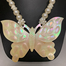 Load image into Gallery viewer, Vintage Carved Large Mother of Pearl Butterfly Faux Pearl Beaded Necklace (24&quot;)
