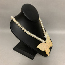 Load image into Gallery viewer, Vintage Carved Large Mother of Pearl Butterfly Faux Pearl Beaded Necklace (24&quot;)
