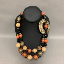 Load image into Gallery viewer, Vintage Faux Stone Bead Asymmetric Statement Necklace (30")
