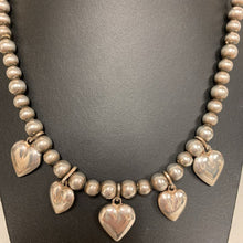 Load image into Gallery viewer, Sterling Beaded Heart Charm Necklace (20&quot;)
