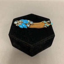 Load image into Gallery viewer, Vintage Hobe Teal Blue Rhinestone Goldtone Tassel Pendant (3&quot;)
