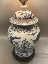 Load image into Gallery viewer, Chinese Blue &amp; White Porcelain Ginger Jar Dragon Table Lamp (33&quot;)
