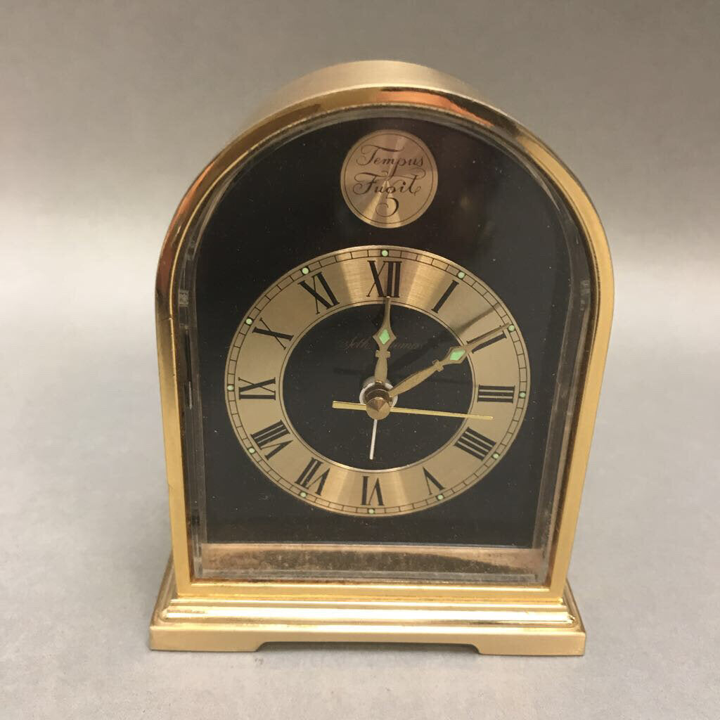 Vintage Seth Thomas Brass Desk Table Quartz Clock Tempus Fugit (4