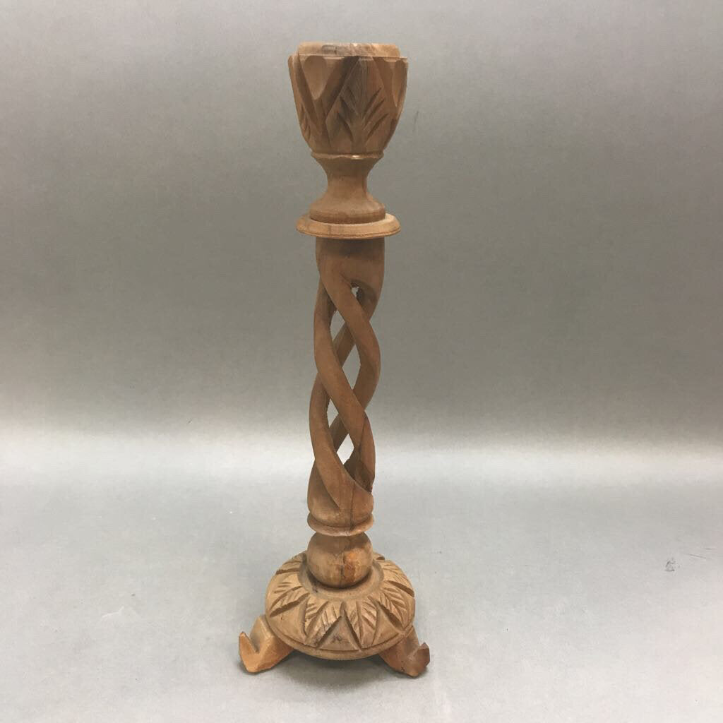 Carved Wood Candle Holder (12