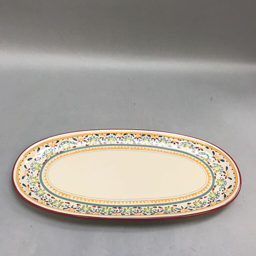 Bobby Flay Sevilla Oval Platter/Bread Tray Spanish Style, Hand Painted (16x7)