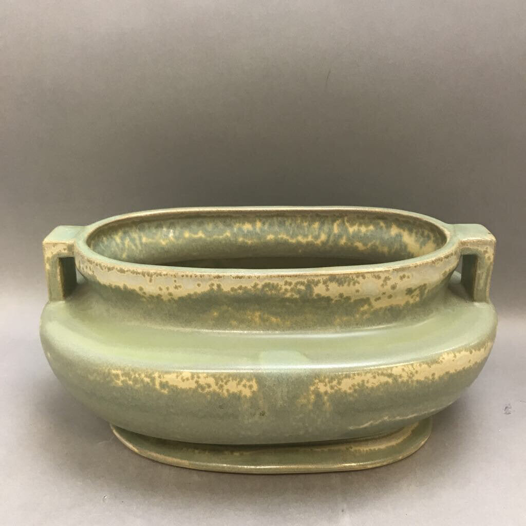 Large Green Glazed Pottery Handled Pot Oval (13