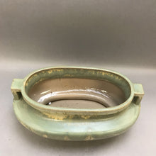 Load image into Gallery viewer, Large Green Glazed Pottery Handled Pot Oval (13&quot; x 8&quot; x 6&quot;)
