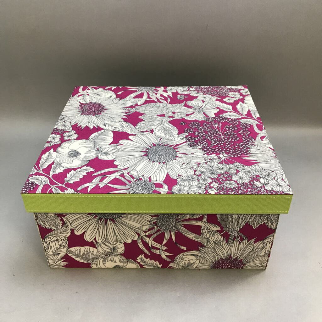 Pink & Green Floral Cloth Storage Box (~6x13x13)