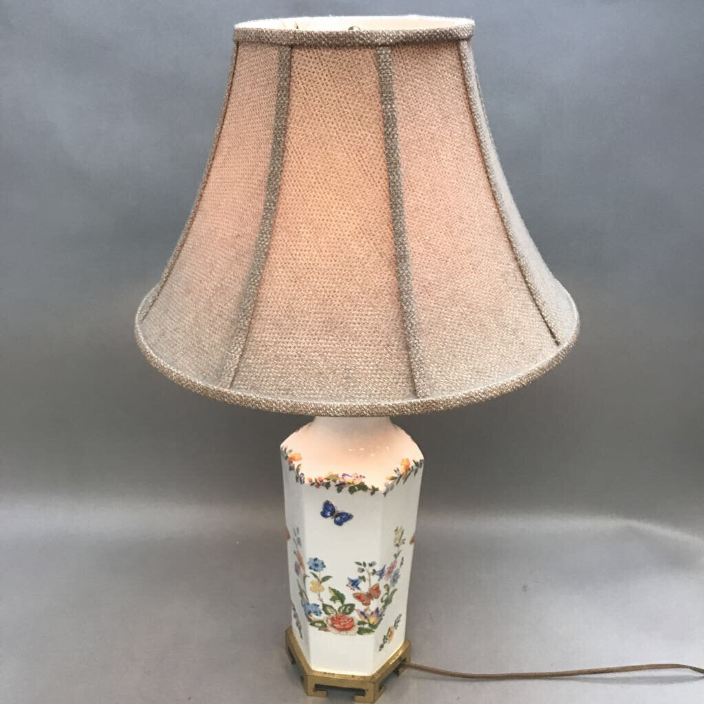 Asian White Porcelain Lamp with Flowers & Butterflies (25