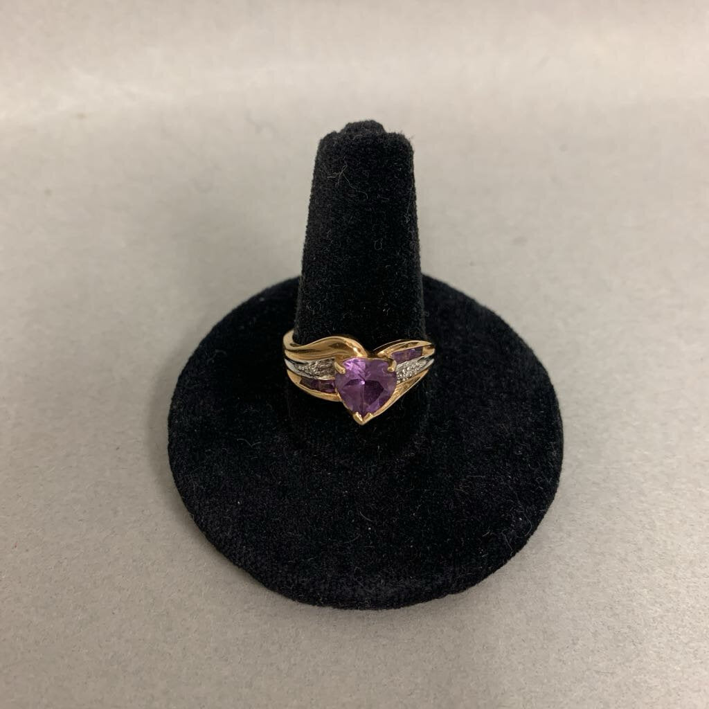 10K Gold Amethyst Diamond Ring sz 7 (2.9g)