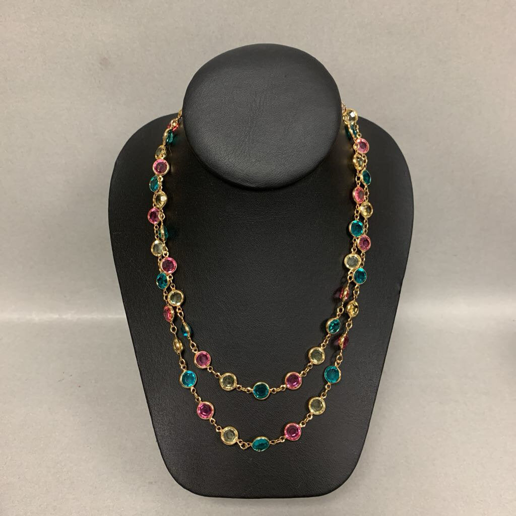 Swarovski Multicolored Bezel Crystal Chain Necklace (36