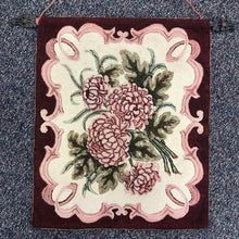 Load image into Gallery viewer, Antique Pink Flowers Floral Hooked Accent Rug, Hanging Tapestry (30x25)
