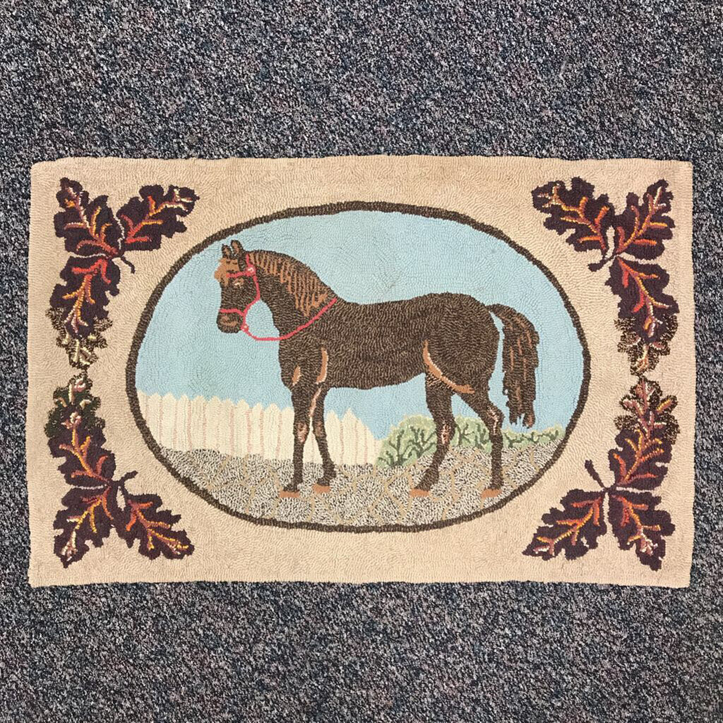 Antique Horse Hooked Accent Rug / Tapestry (24x37)