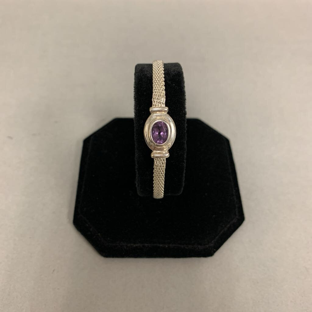 Italian Sterling Mesh Bracelet w/ Amethyst Bezel (7