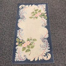 Load image into Gallery viewer, Antique Blue &amp; Beige Hooked Accent Rug w/ Pink Flowers (67x36)
