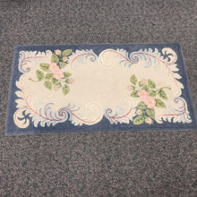 Load image into Gallery viewer, Antique Blue &amp; Beige Hooked Accent Rug w/ Pink Flowers (67x36)
