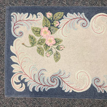 Load image into Gallery viewer, Antique Blue &amp; Beige Hooked Accent Rug w/ Pink Flowers (67x36)
