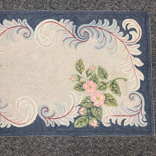 Load image into Gallery viewer, Antique Blue &amp; Beige Hooked Accent Rug w/ Pink Flowers (67x36)
