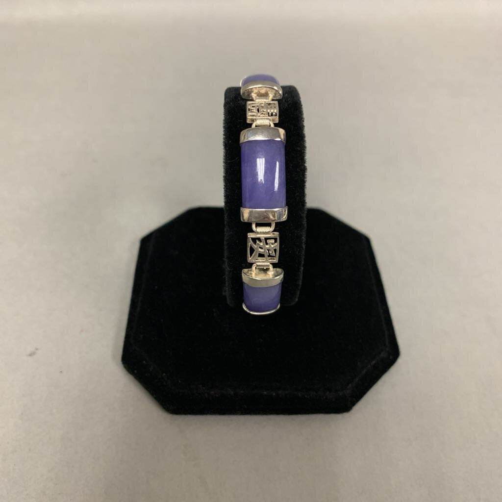 Sterling Lilac Purple Jade Chinese Link Bracelet (7.5