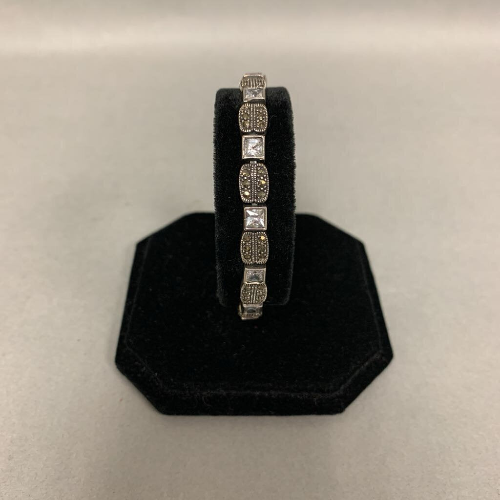 Sterling Marcasite Cubic Zirconia Link Bracelet (7.5
