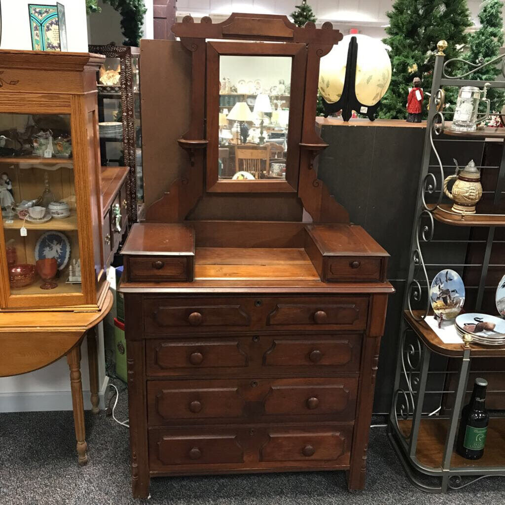 Antique Walnut Dresser with Mirror (77x41x19)