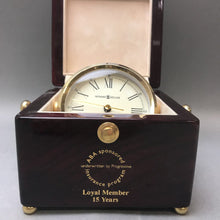 Load image into Gallery viewer, Howard Miller Desk Clock in Lacquer Box Loyal Member 15 Years (4x5x5)
