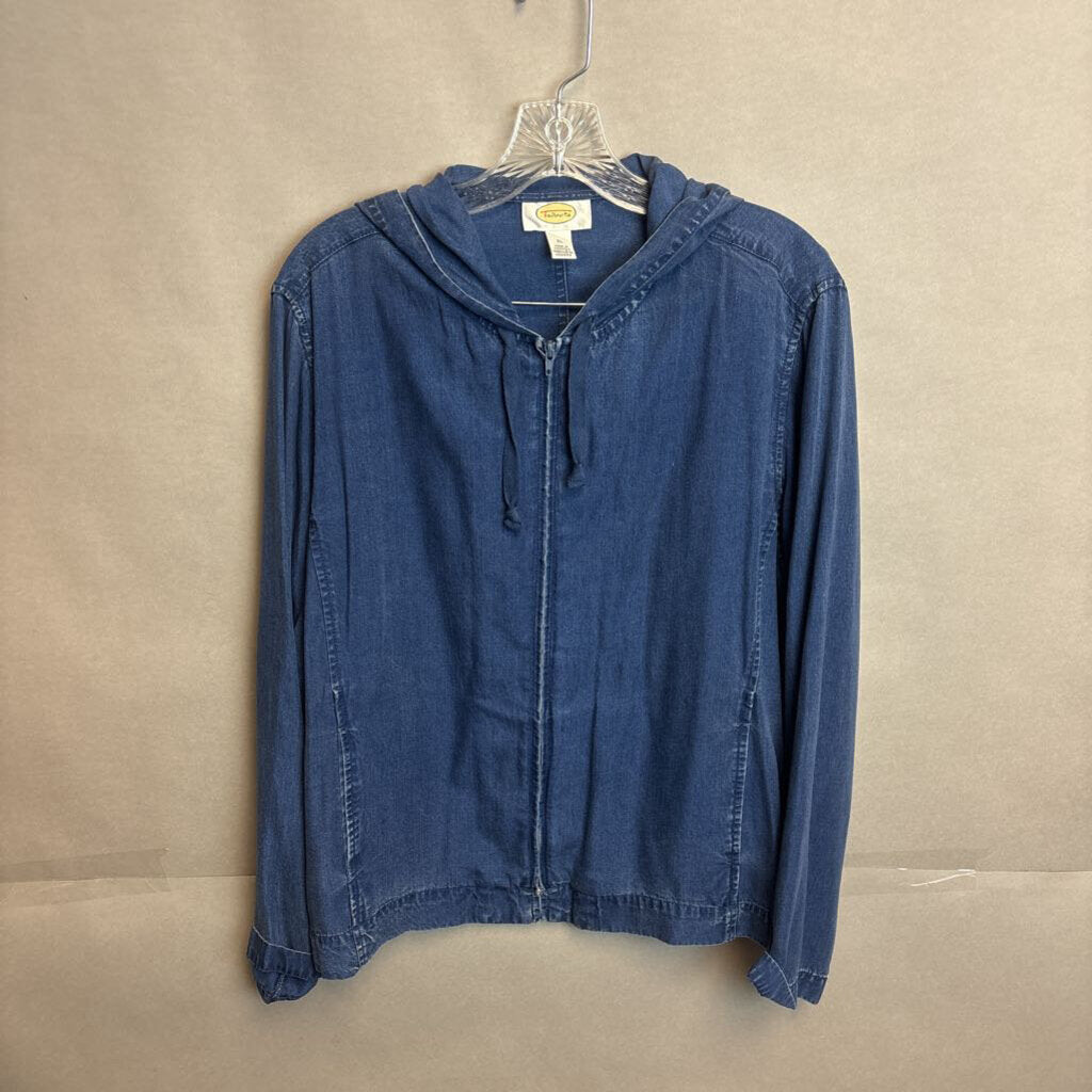 Talbots Denim Jean Long Sleeve Hooded Shirt Size XL