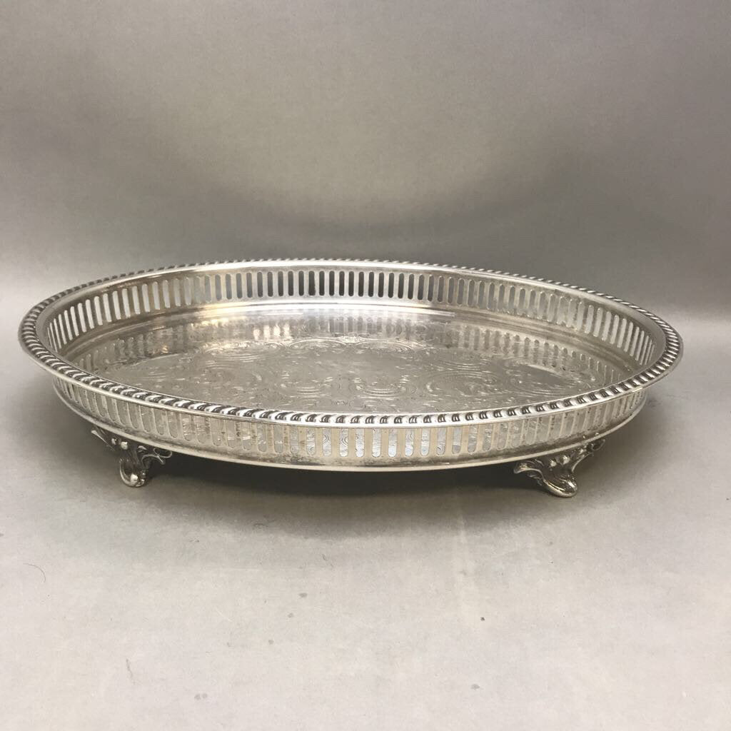 Footed Silverplate Oval Serving Tray (3x16x12)