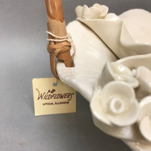 Load image into Gallery viewer, Clay Ornate Cream Pottery Basket with Bamboo Handle (8&quot;)
