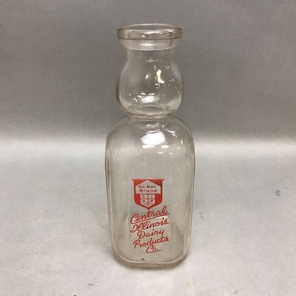 Central Illinois Dairy Products Co Cream Top Milk Bottle Quart