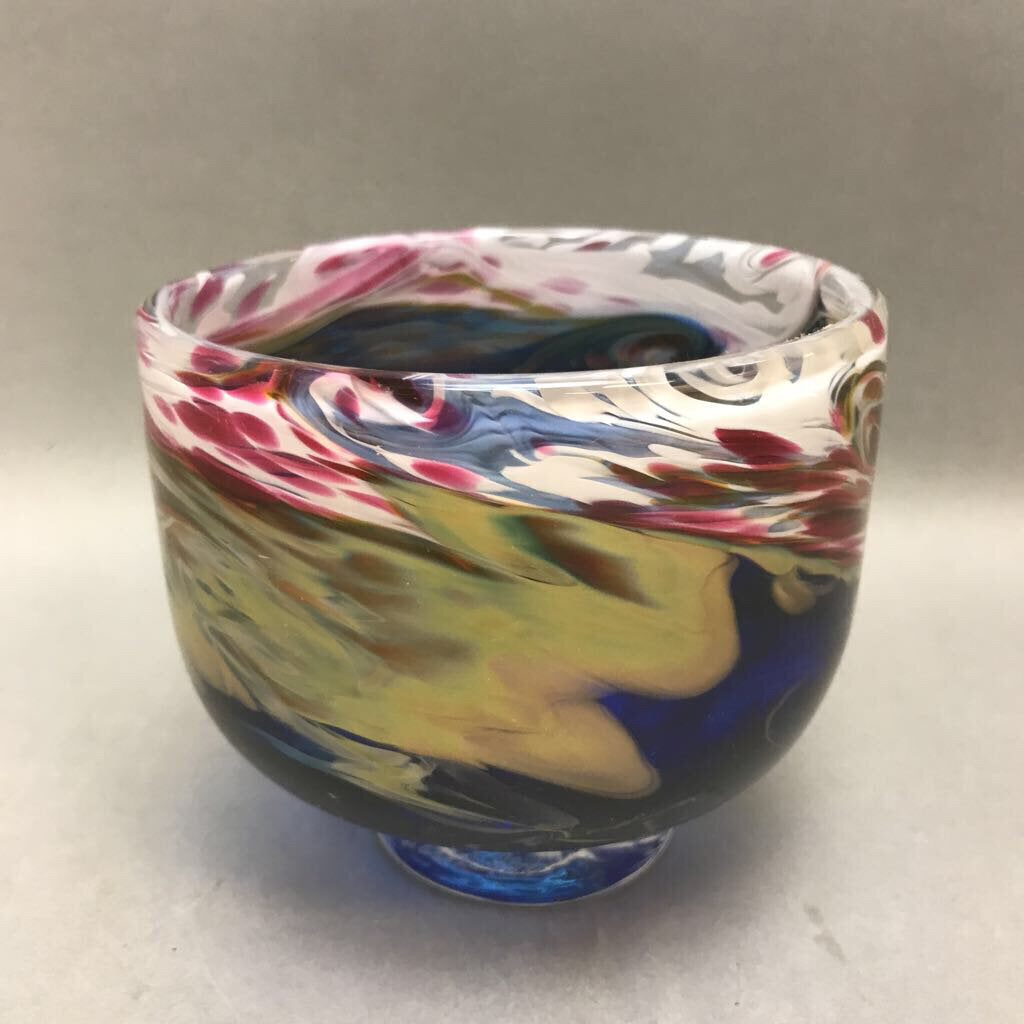 Blown Art Glass Bowl Vase Multi Color (4.75