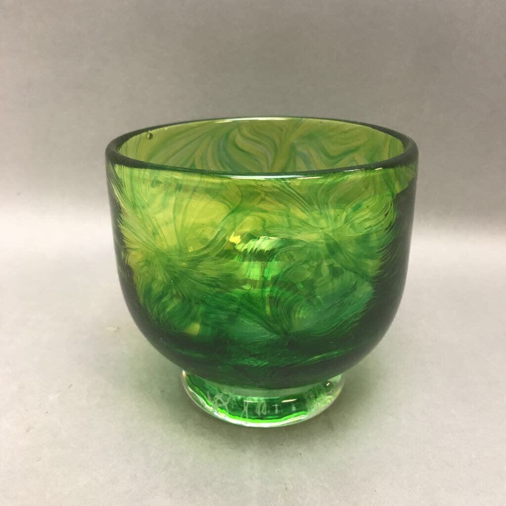 Blown Art Glass Bowl Vase Green (4.5