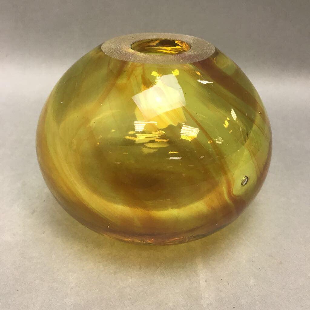 Blown Art Glass Bubble Bowl Vase Amber Gold (4.5