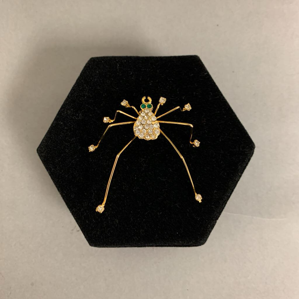 Pave Crystal Goldtone Spider Brooch Pin (2