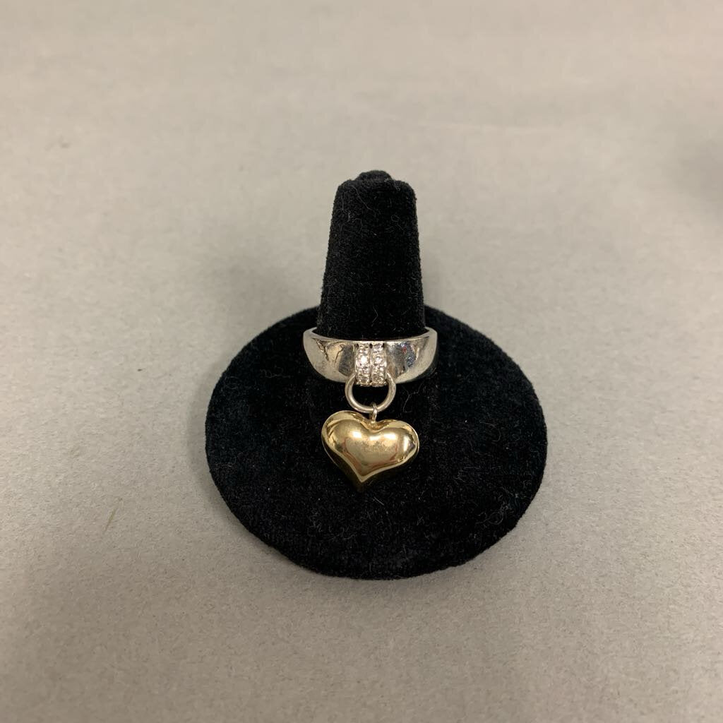 Sterling 18K Gold Cubic Zirconia Heart Charm Ring sz 7 (7.2g)