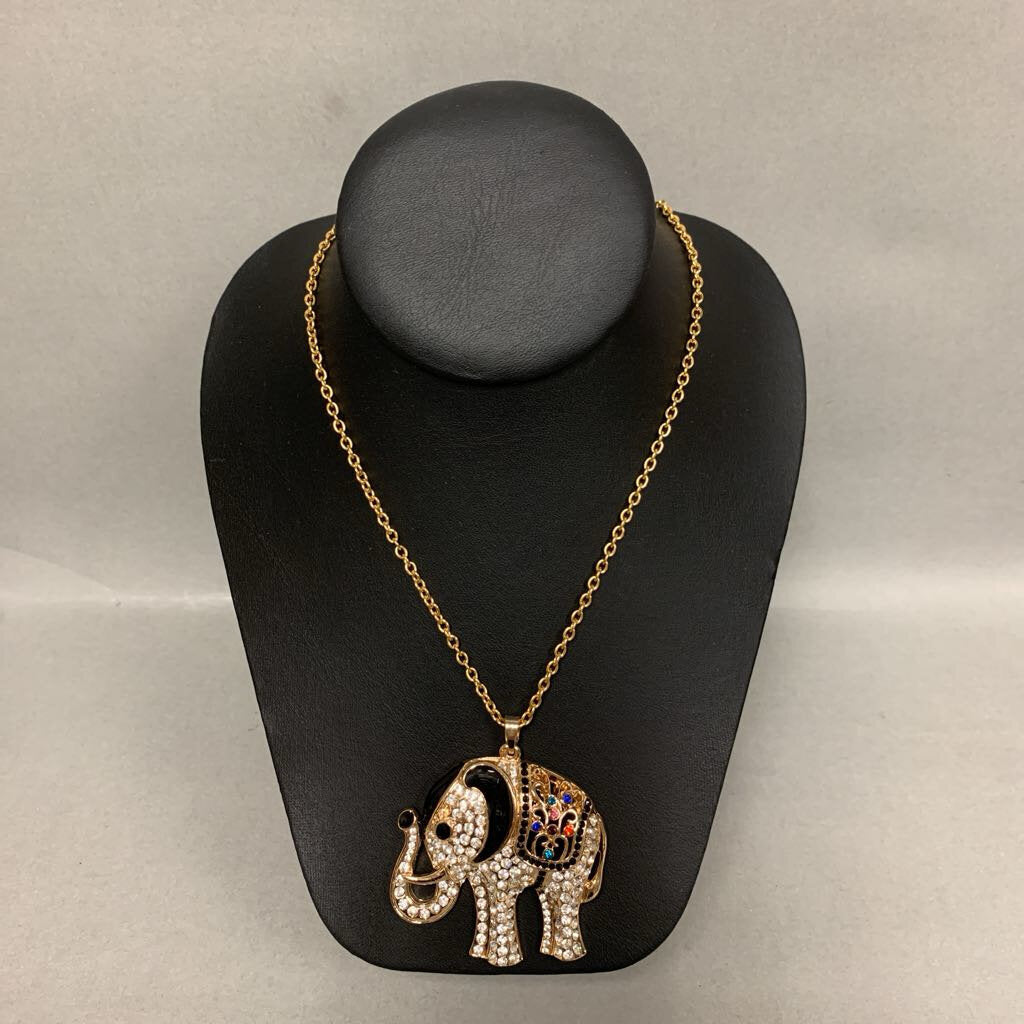 Multicolor Crystal Enamel Gold Tone Elephant Necklace (24