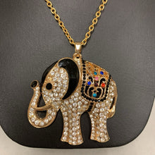 Load image into Gallery viewer, Multicolor Crystal Enamel Gold Tone Elephant Necklace (24&quot;)
