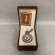 Load image into Gallery viewer, Vintage Arnex US Navy Pocket Watch w/ Chain &amp; Belt Clip in Cherry Wood Box
