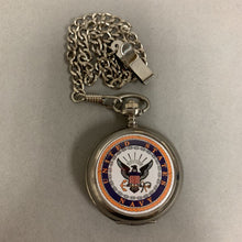 Load image into Gallery viewer, Vintage Arnex US Navy Pocket Watch w/ Chain &amp; Belt Clip in Cherry Wood Box
