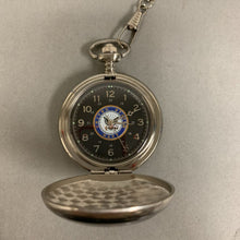 Load image into Gallery viewer, Vintage Arnex US Navy Pocket Watch w/ Chain &amp; Belt Clip in Cherry Wood Box
